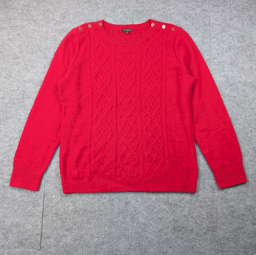 Talbots Cable Knit Sweater Womens Large Lambswool Red Old Money Quiet Luxury